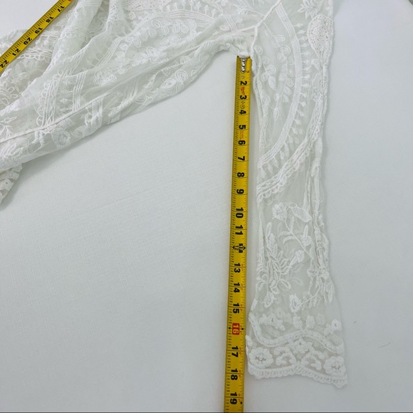 PHASE ONE white lace top sheer mesh see through top white long sleeves shirt S - Picture 10 of 10